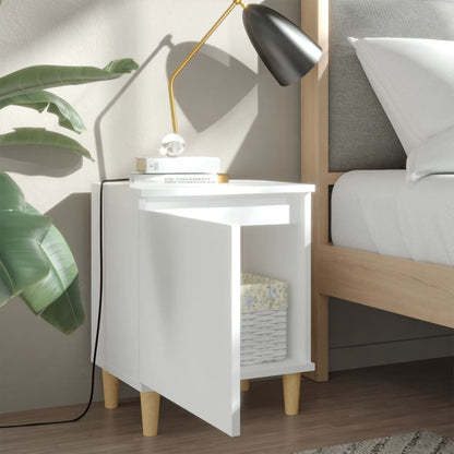 Comodino con Gambe in Legno Massello Bianco 40x30x50 cm