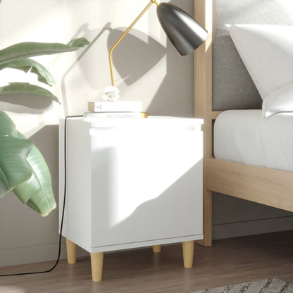 Comodino con Gambe in Legno Massello Bianco 40x30x50 cm