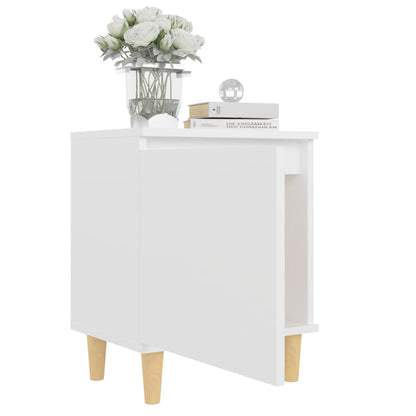 Comodini con Gambe in Legno Massello 2pz Bianchi 40x30x50 cm