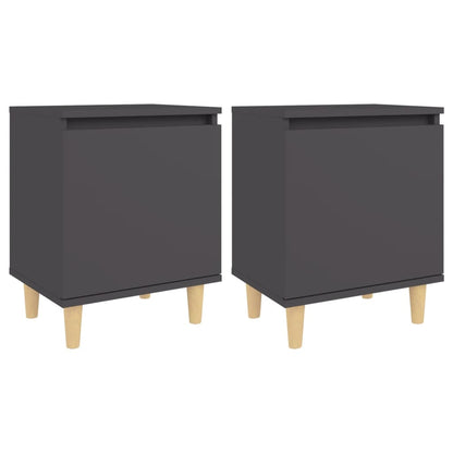 Comodini con Gambe in Legno Massello 2pz Grigi 40x30x50 cm