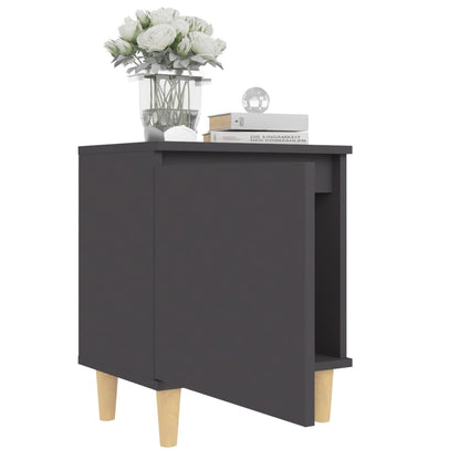 Comodini con Gambe in Legno Massello 2pz Grigi 40x30x50 cm