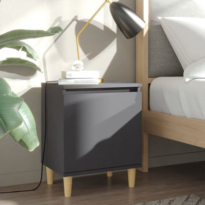 Comodini con Gambe in Legno Massello 2pz Grigi 40x30x50 cm