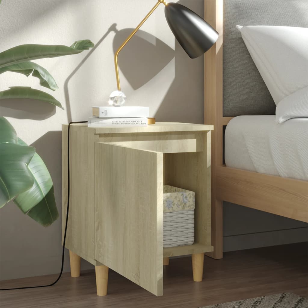 Comodino con Gambe in Legno Massello Rovere Sonoma 40x35x50cm
