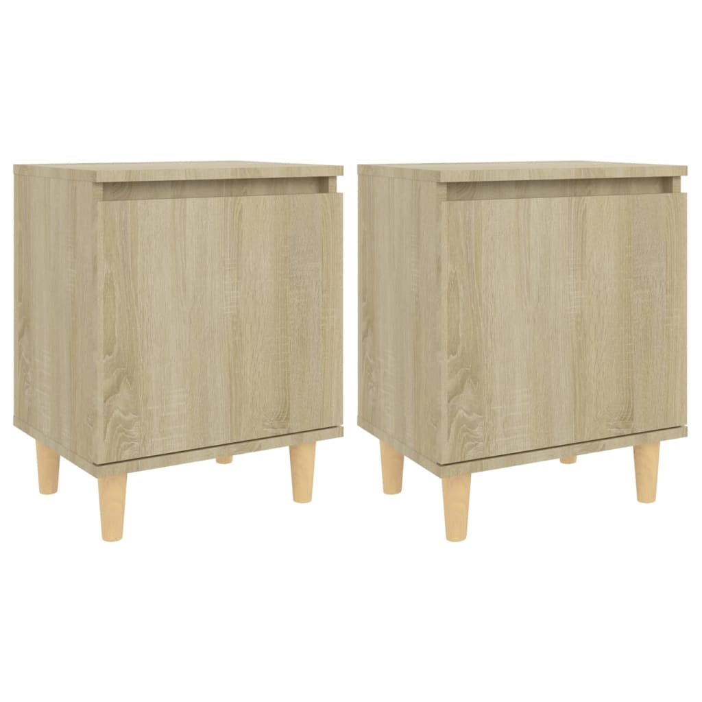 Comodini Gambe in Legno Massello 2pz Rovere Sonoma 40x30x50cm