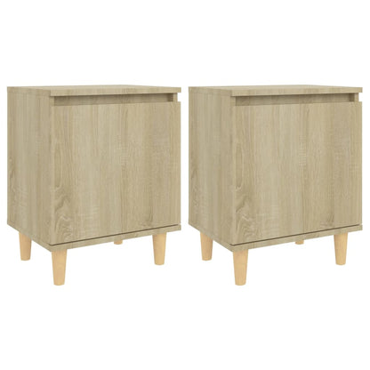 Comodini Gambe in Legno Massello 2pz Rovere Sonoma 40x30x50cm