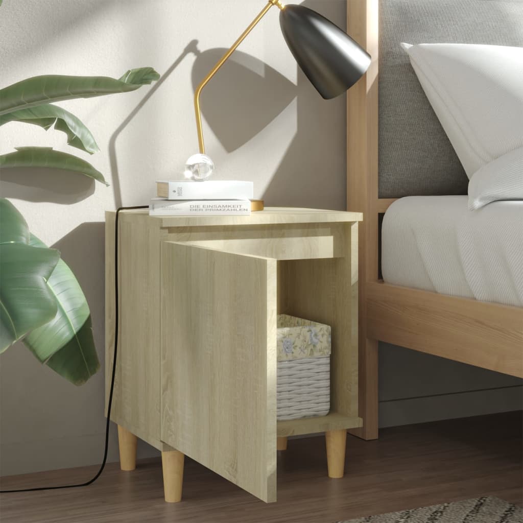 Comodini Gambe in Legno Massello 2pz Rovere Sonoma 40x30x50cm
