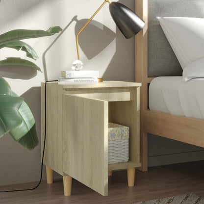 Comodini Gambe in Legno Massello 2pz Rovere Sonoma 40x30x50cm
