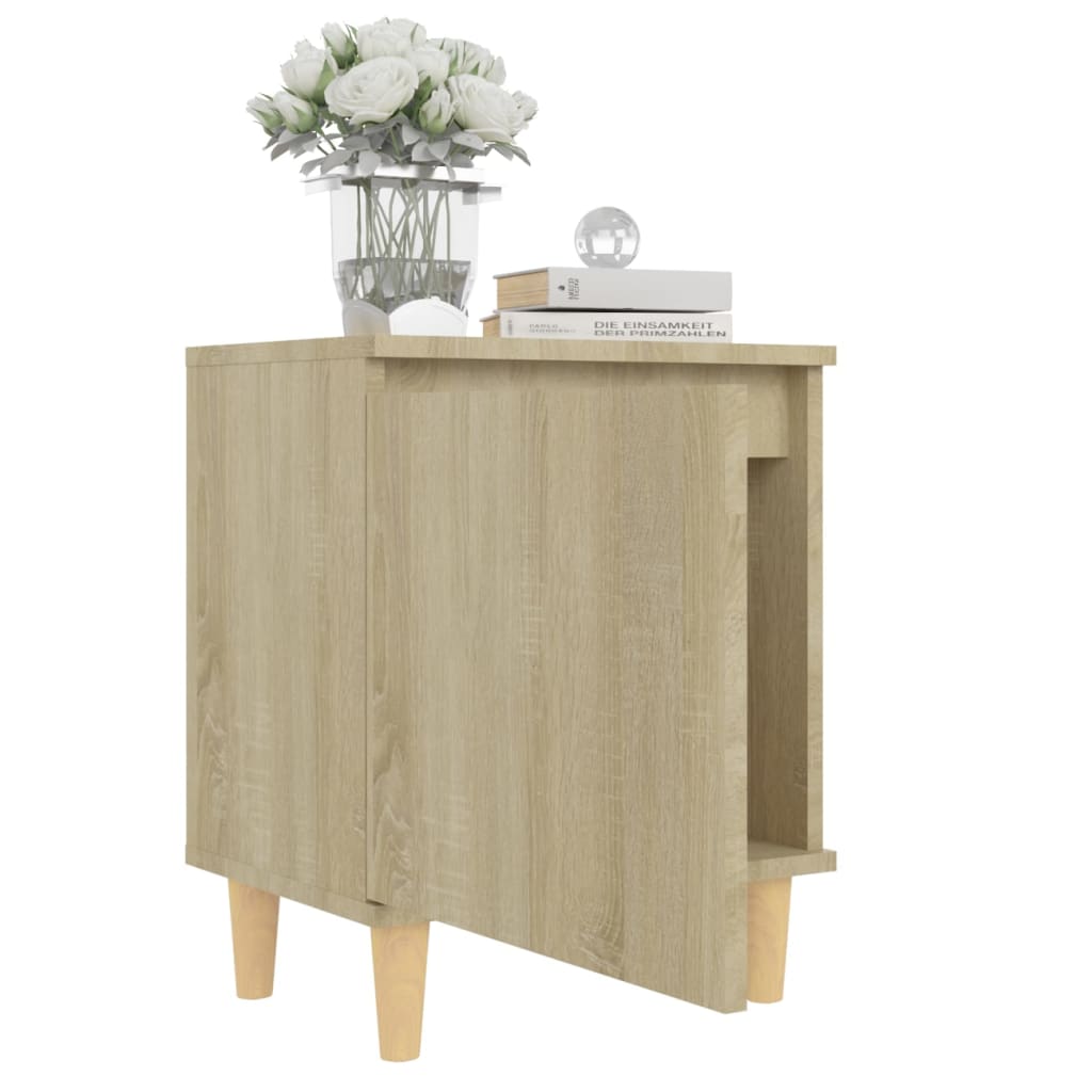 Comodini Gambe in Legno Massello 2pz Rovere Sonoma 40x30x50cm