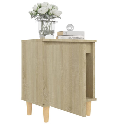 Comodini Gambe in Legno Massello 2pz Rovere Sonoma 40x30x50cm