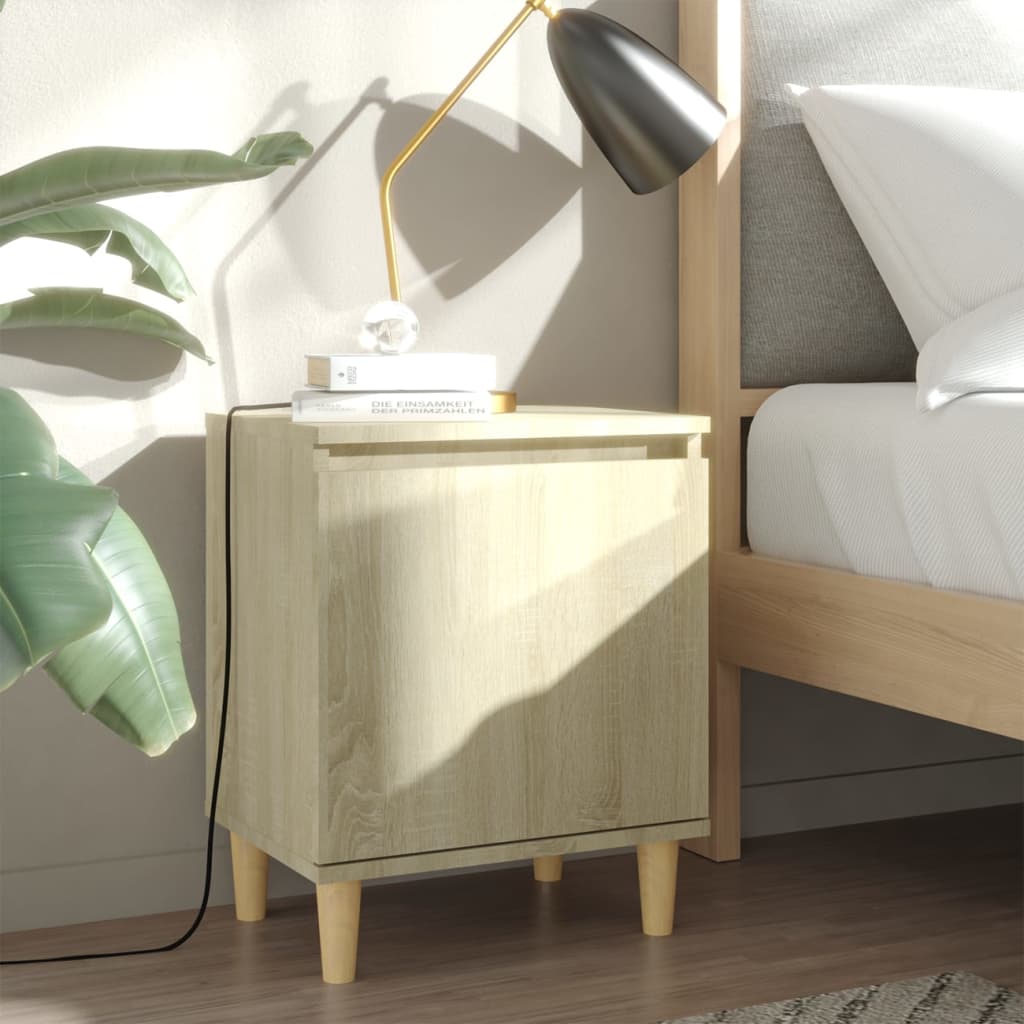 Comodini Gambe in Legno Massello 2pz Rovere Sonoma 40x30x50cm