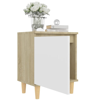 Comodino Gambe Legno Massello Rovere Sonoma e Bianco 40x30x50cm