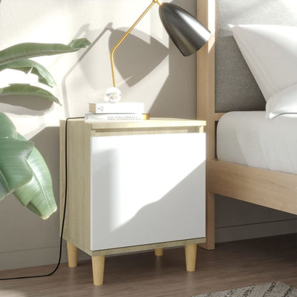Comodini Gambe Legno Massello 2pz Rovere Sonoma Bianco 40x30x50