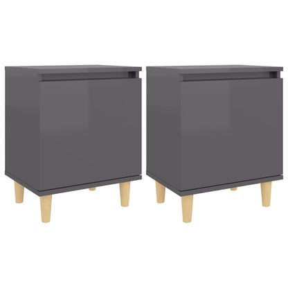 Comodini Gambe in Legno Massello 2pz Grigio Lucido 40x30x50 cm