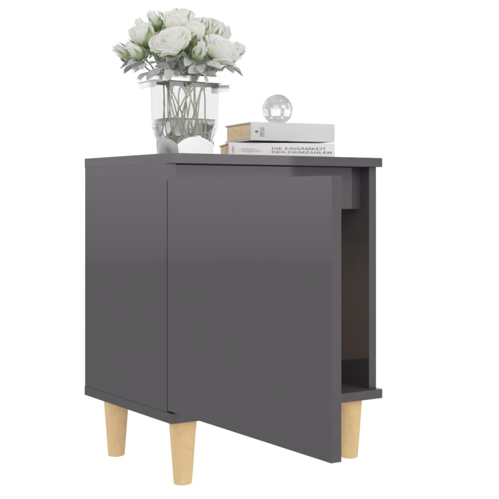 Comodini Gambe in Legno Massello 2pz Grigio Lucido 40x30x50 cm