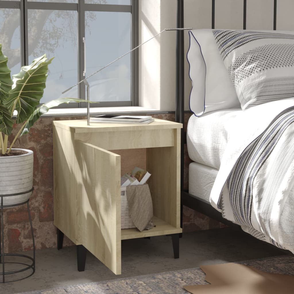 Comodino con Gambe in Metallo Rovere Sonoma 40x30x50 cm