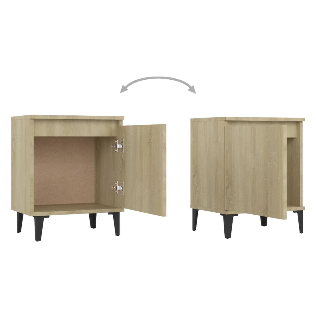 Comodino con Gambe in Metallo Rovere Sonoma 40x30x50 cm