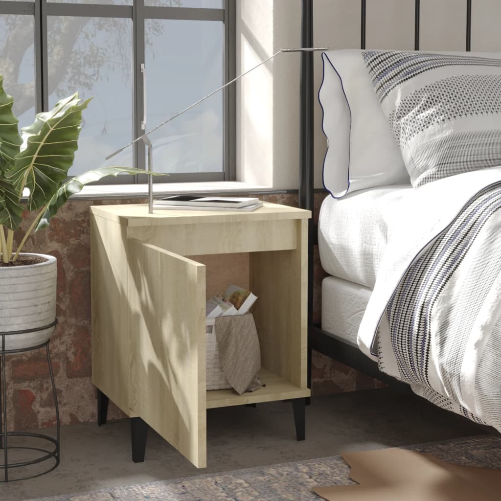 Comodini con Gambe in Metallo Rovere Sonoma 40x30x50 cm
