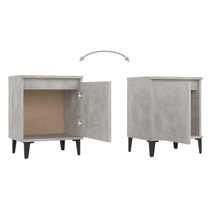 Comodino con Gambe in Metallo Grigio Cemento 40x30x50 cm