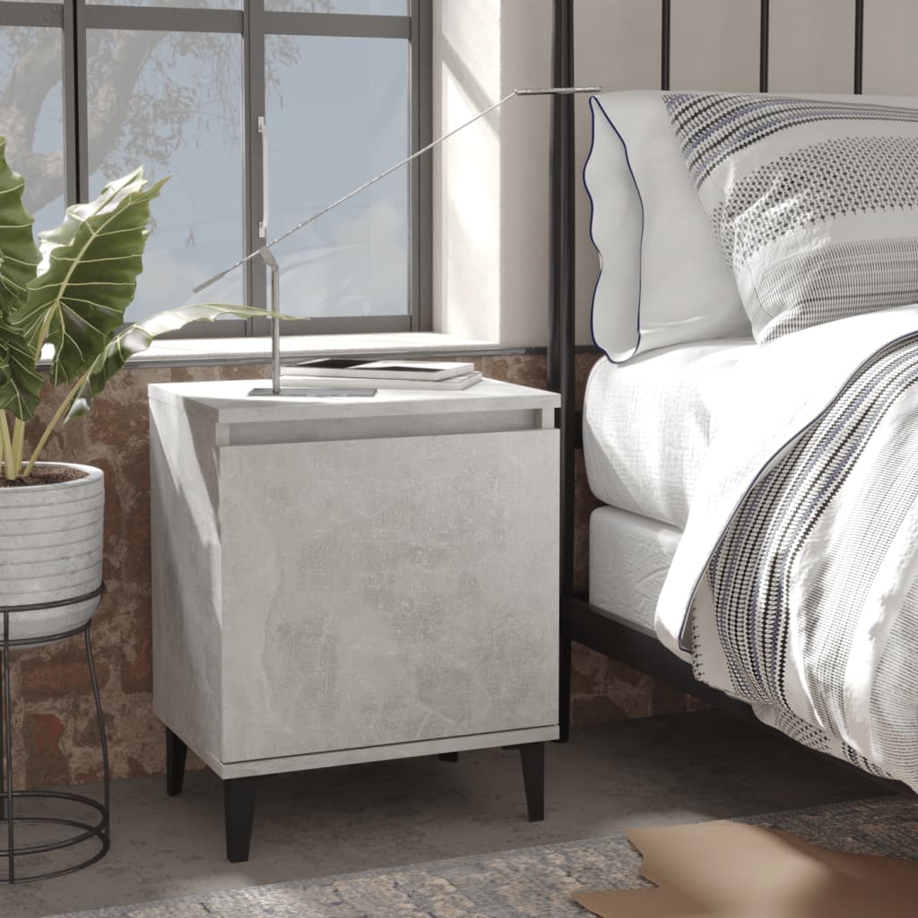 Comodino con Gambe in Metallo Grigio Cemento 40x30x50 cm