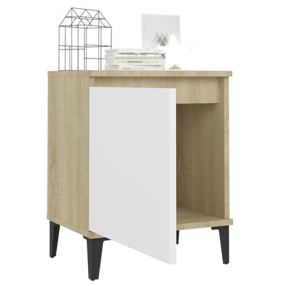 Comodino con Gambe in Metallo Rovere Sonoma e Bianco 40x30x50cm