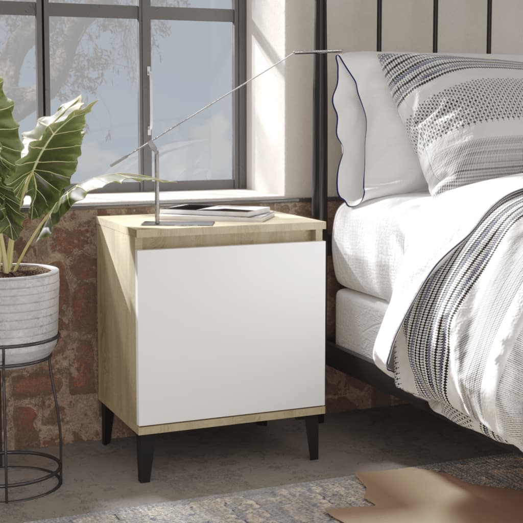 Comodini con Gambe in Metallo Rovere Sonoma e Bianco 40x30x50cm