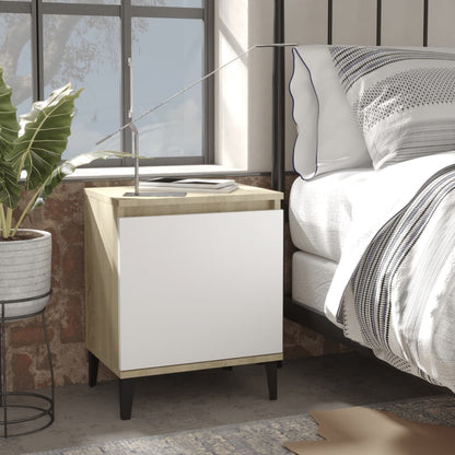 Comodini con Gambe in Metallo Rovere Sonoma e Bianco 40x30x50cm
