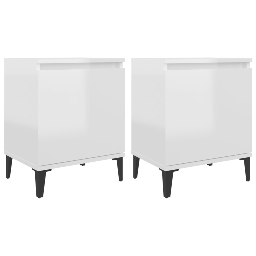 Comodini con Gambe in Metallo Bianco Lucido 40x30x50 cm