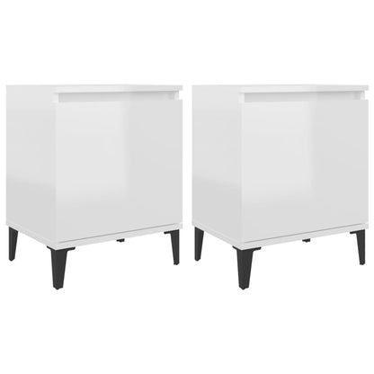 Comodini con Gambe in Metallo Bianco Lucido 40x30x50 cm