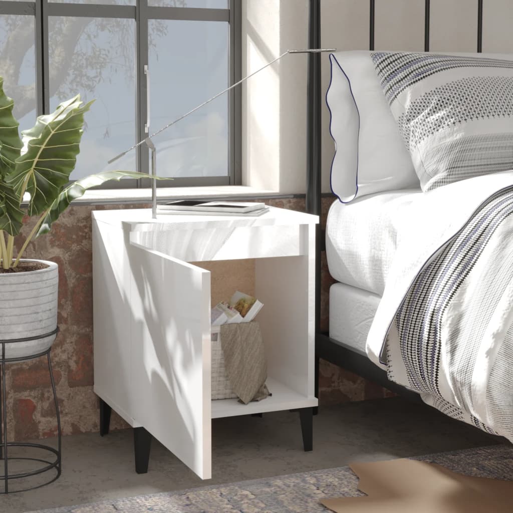 Comodini con Gambe in Metallo Bianco Lucido 40x30x50 cm