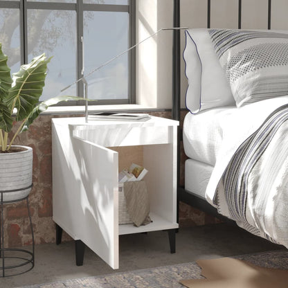 Comodini con Gambe in Metallo Bianco Lucido 40x30x50 cm