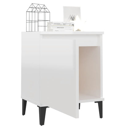 Comodini con Gambe in Metallo Bianco Lucido 40x30x50 cm