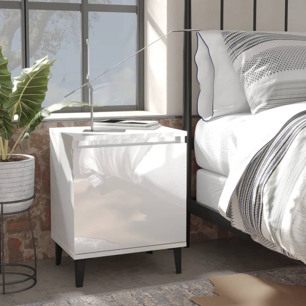 Comodini con Gambe in Metallo Bianco Lucido 40x30x50 cm