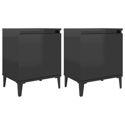 Comodini con Gambe in Metallo Nero Lucido 40x30x50 cm