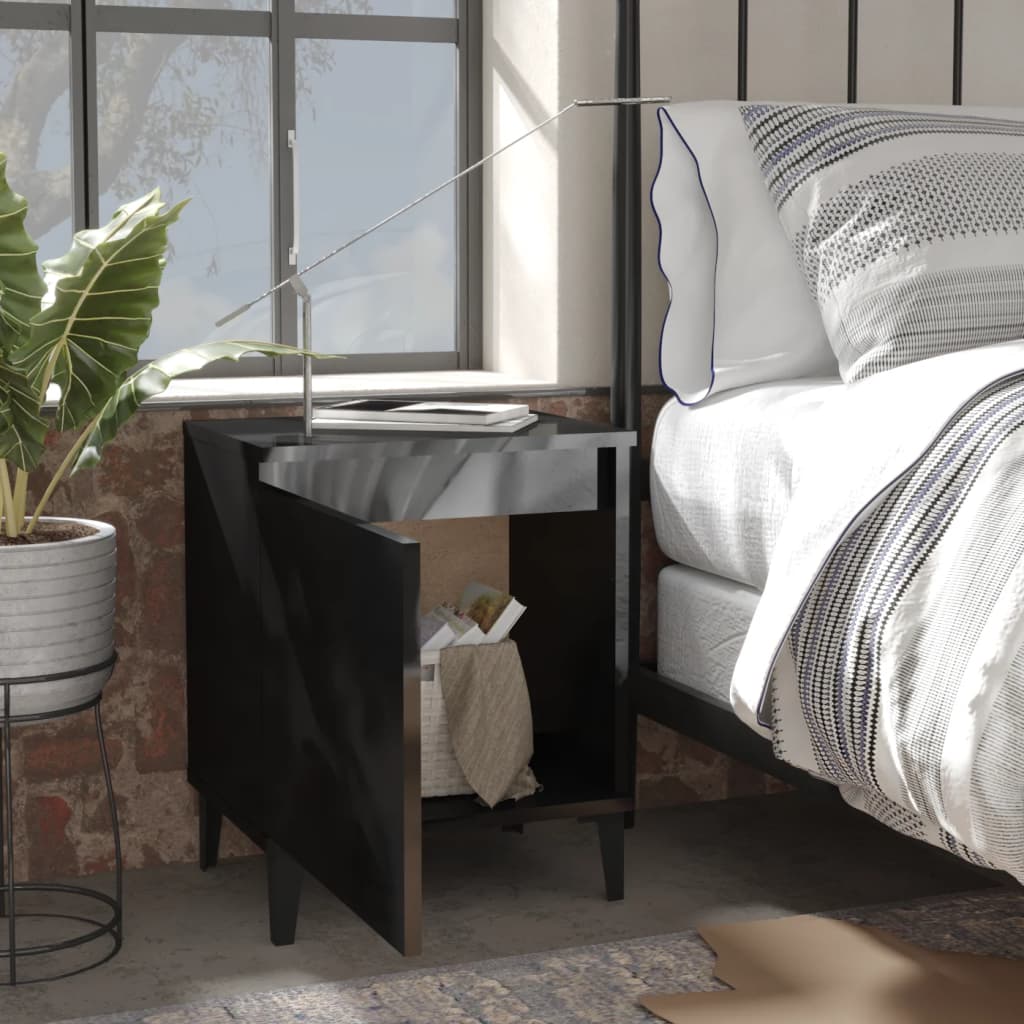 Comodini con Gambe in Metallo Nero Lucido 40x30x50 cm