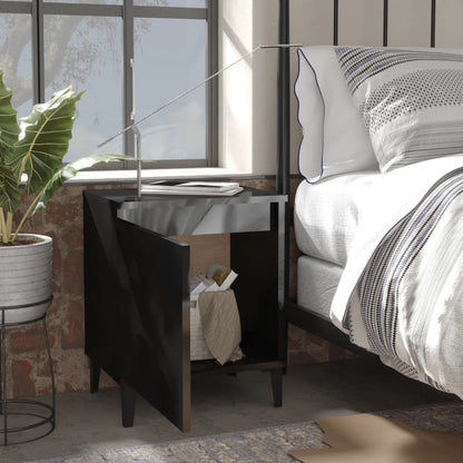 Comodini con Gambe in Metallo Nero Lucido 40x30x50 cm