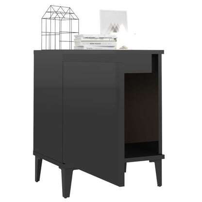 Comodini con Gambe in Metallo Nero Lucido 40x30x50 cm