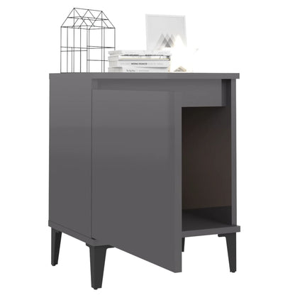 Comodino con Gambe in Metallo Grigio Lucido 40x30x50 cm