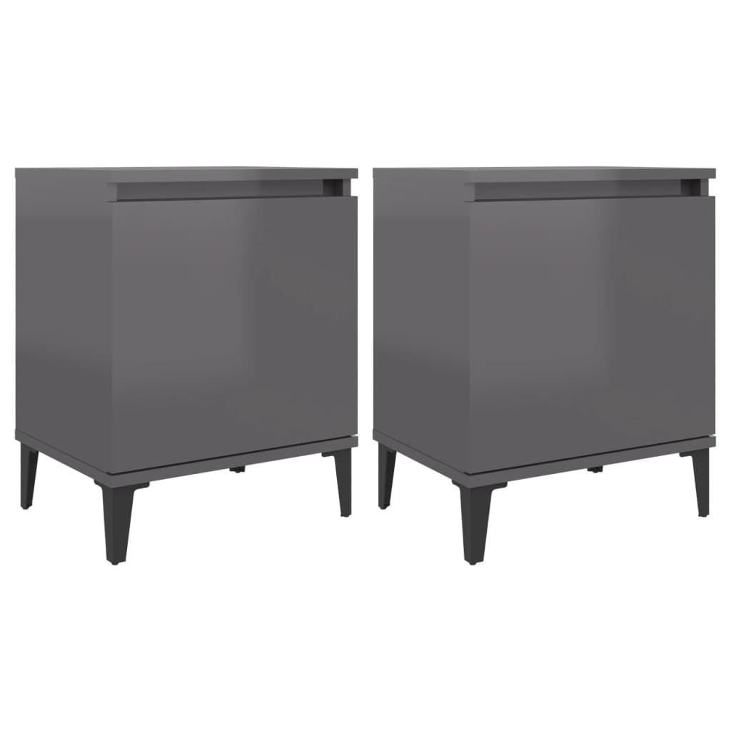 Comodini con Gambe in Metallo Grigio Lucido 40x30x50 cm