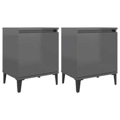 Comodini con Gambe in Metallo Grigio Lucido 40x30x50 cm