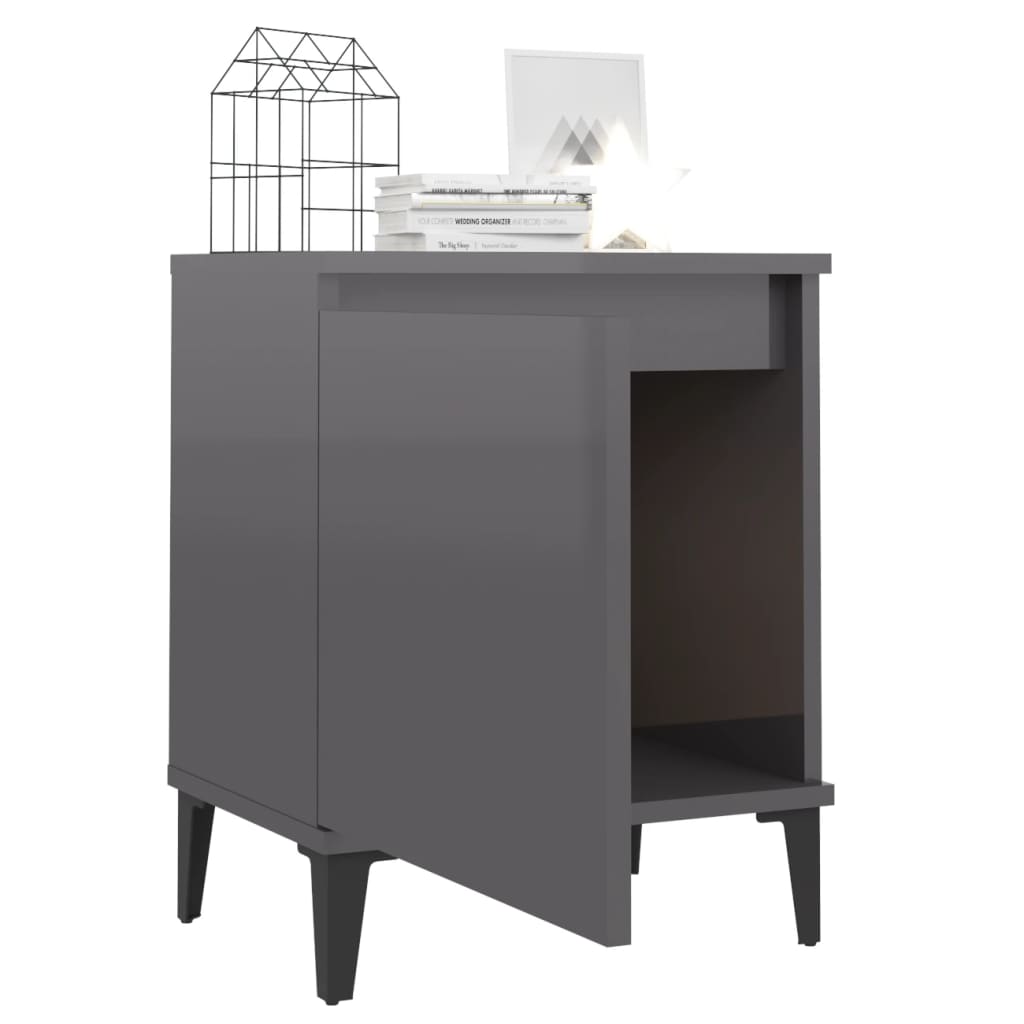 Comodini con Gambe in Metallo Grigio Lucido 40x30x50 cm