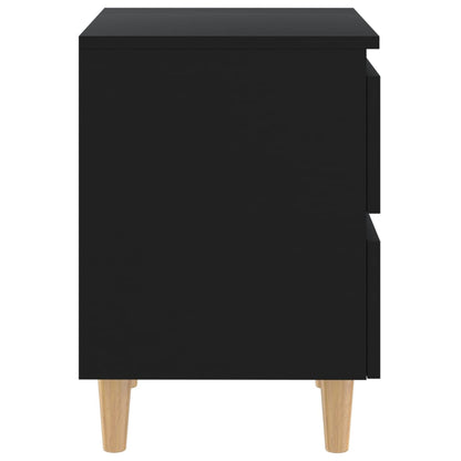 Comodino con Gambe in Pino Massello Nero 40x35x50 cm