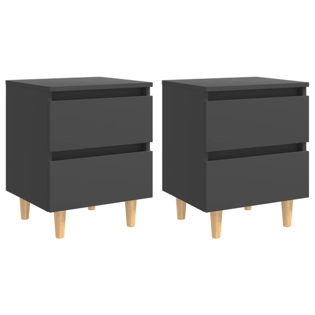 Comodini con Gambe in Pino Massello 2pz Grigi 40x35x50 cm