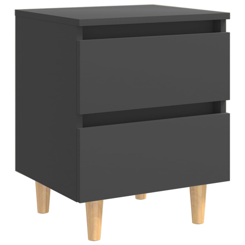 Comodini con Gambe in Pino Massello 2pz Grigi 40x35x50 cm
