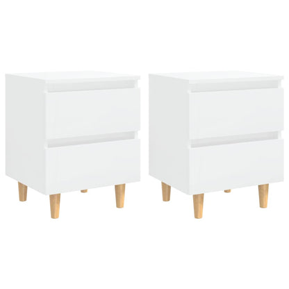 Comodini con Gambe Legno Pino 2pz Bianco Lucido 40x35x50 cm