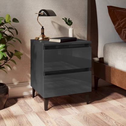 Comodino Grigio Lucido 40x35x50 cm in Legno Multistrato