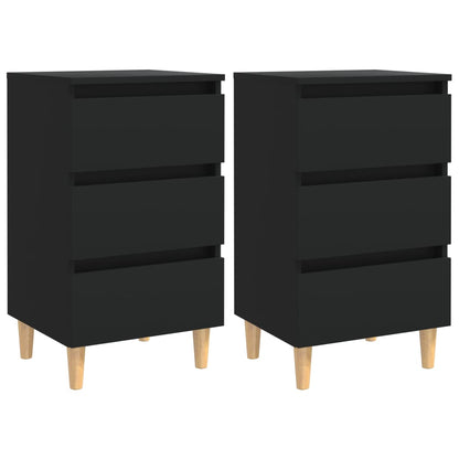 Comodini con Gambe in Legno Massello 2pz Neri 40x35x69 cm