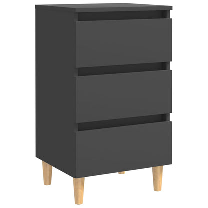 Comodini con Gambe in Legno Massello 2pz Grigi 40x35x69 cm