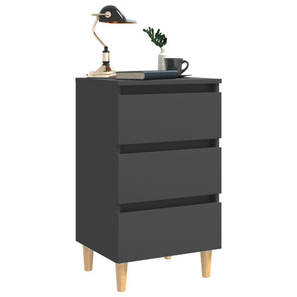 Comodini con Gambe in Legno Massello 2pz Grigi 40x35x69 cm