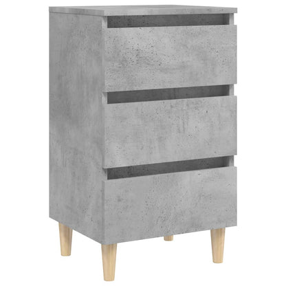 Comodino con Gambe in Legno Massello Grigio Cemento 40x35x69 cm