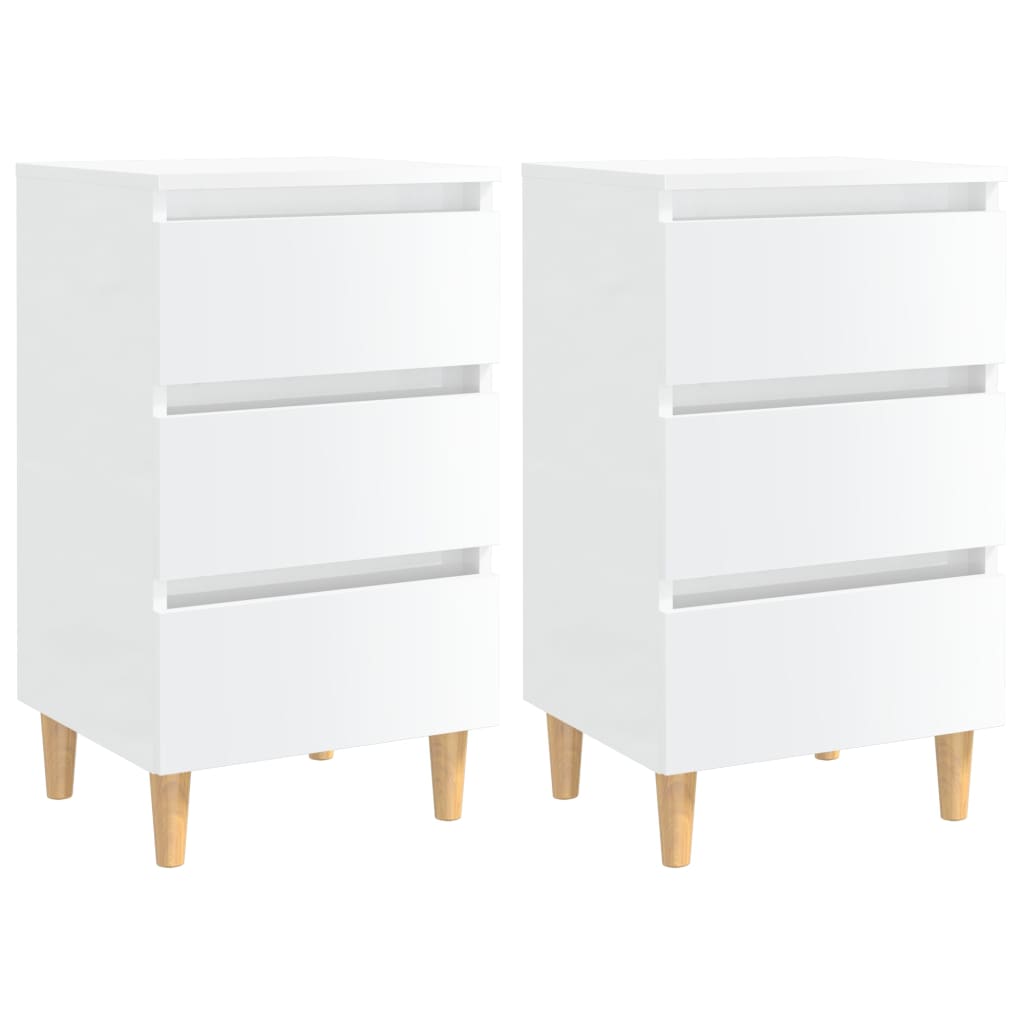 Comodini con Gambe in Legno 2pz Bianco Lucido 40x35x69 cm